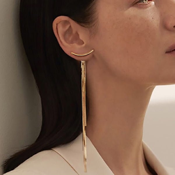 Boucles d'oreilles Vintage en Arc brillant pour femme, bijoux suspendus, Long fil, géométrique, or