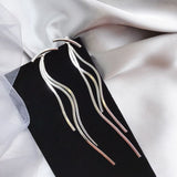 Boucles d'oreilles Vintage en Arc brillant pour femme, bijoux suspendus, Long fil, géométrique, or