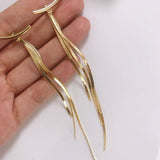 Boucles d'oreilles Vintage en Arc brillant pour femme, bijoux suspendus, Long fil, géométrique, or