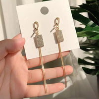 Boucles d'oreilles Vintage en Arc brillant pour femme, bijoux suspendus, Long fil, géométrique, or