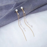 Boucles d'oreilles Vintage en Arc brillant pour femme, bijoux suspendus, Long fil, géométrique, or