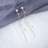 Boucles d'oreilles Vintage en Arc brillant pour femme, bijoux suspendus, Long fil, géométrique, or