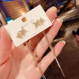 Boucles d'oreilles Vintage en Arc brillant pour femme, bijoux suspendus, Long fil, géométrique, or