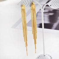 Boucles d'oreilles Vintage en Arc brillant pour femme, bijoux suspendus, Long fil, géométrique, or