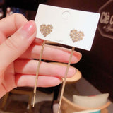 Boucles d'oreilles Vintage en Arc brillant pour femme, bijoux suspendus, Long fil, géométrique, or