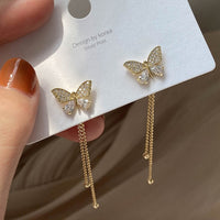 Boucles d'oreilles Vintage en Arc brillant pour femme, bijoux suspendus, Long fil, géométrique, or