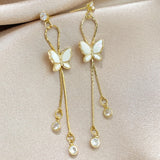 Boucles d'oreilles Vintage en Arc brillant pour femme, bijoux suspendus, Long fil, géométrique, or