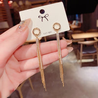 Boucles d'oreilles Vintage en Arc brillant pour femme, bijoux suspendus, Long fil, géométrique, or