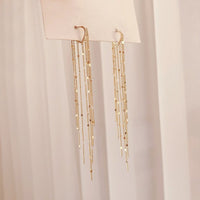 Boucles d'oreilles Vintage en Arc brillant pour femme, bijoux suspendus, Long fil, géométrique, or