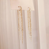 Boucles d'oreilles Vintage en Arc brillant pour femme, bijoux suspendus, Long fil, géométrique, or