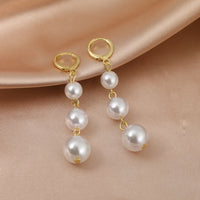 Boucles d'oreilles Vintage en Arc brillant pour femme, bijoux suspendus, Long fil, géométrique, or