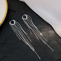Boucles d'oreilles Vintage en Arc brillant pour femme, bijoux suspendus, Long fil, géométrique, or