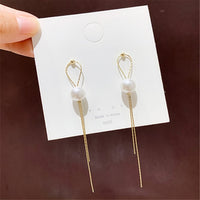 Boucles d'oreilles Vintage en Arc brillant pour femme, bijoux suspendus, Long fil, géométrique, or