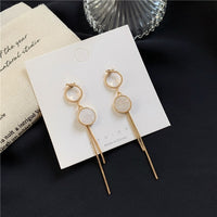 Boucles d'oreilles Vintage en Arc brillant pour femme, bijoux suspendus, Long fil, géométrique, or